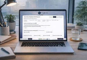 Plataforma CARB4GREEN da Mezzegra apresentada num portátil, com interface de cálculo de emissões GHG Protocol para gestão da pegada de carbono